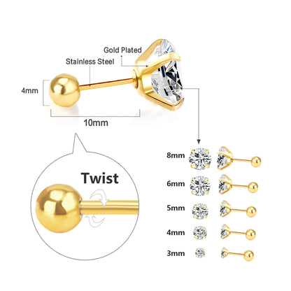עגילי סטאדס 4 ציפורניים עם זירקון שקוף